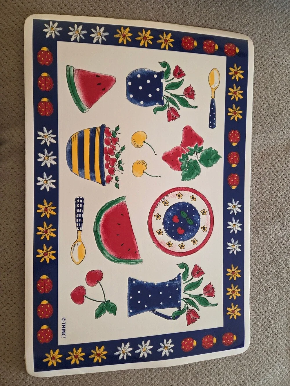 Vintage TH.INC Summer Blast Vinyl Cushion Placemats 4-Pack NIP Defects Retro 90s